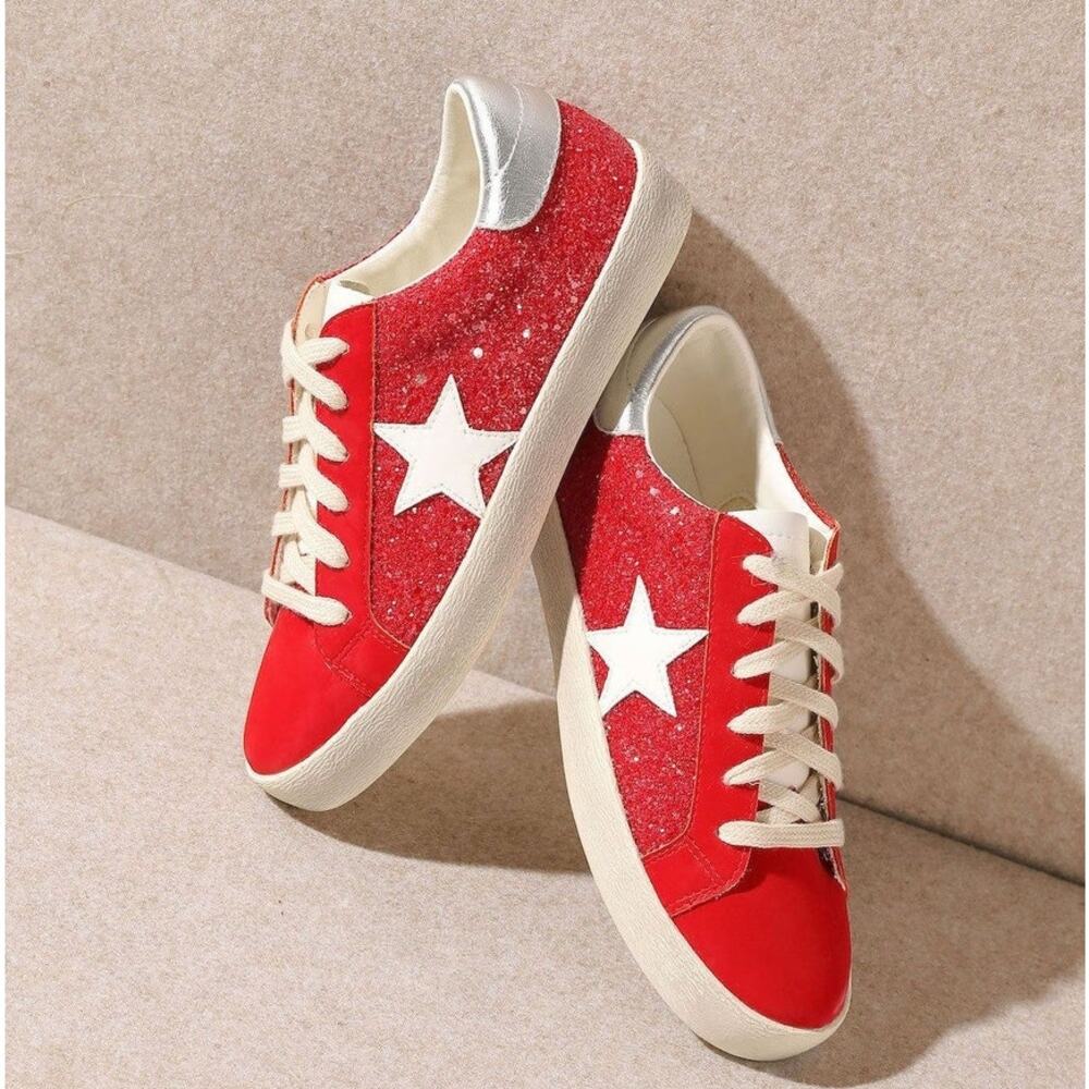 NEW Miracle Miles Red Glitter Stars Above Skylar Sneakers Boutique Size 10